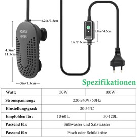 FEDOUR 50W Mini Adjustable Aquarium Heater: Digital Fish Tank Heater with Protective Cover and Controller for 10-60L