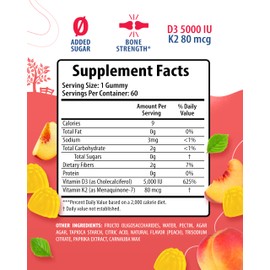 SUNNY SAM Vitamin D3 K2 Gummies 5000 IU - Immune & Bone Support - Sugar-Free Vitamin D Gummy Supplement - High-Absorption, Vegan, Gluten-Free Gummies for Adults