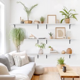 Kaboon 45 inch Long 10 inch Deep Floating Shelves for Wall Set of 2, Large Open Shelves Wall Mounted, Space Saving Home and Commercial Use, White Rock