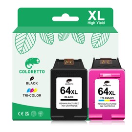 COLORETTO Remanufactured Printer Ink Cartridge Replacement to use with Envy Photo 7855 7155 6255 7120 7858 6252 6222 6220 6230 Tango X(1 Black,1 Color) for HP 64XL 64 XL