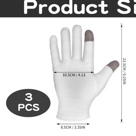 3 Pairs of Cotton Gloves, Eczema Gloves, White Cotton Gloves, Moisturising Gloves, Night Touchscreen Gloves for Dry Hands, Eczema Hands, Repair Cracked