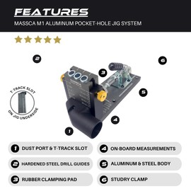 Massca Pocket Hole Jig Kit M1 - Adjustable & Easy to Use Pocket Screw Jig - Heavy Duty Drill Jig for Angled Holes with Drill Bit, Pocket Self Tapping Screws &Driver Bit,