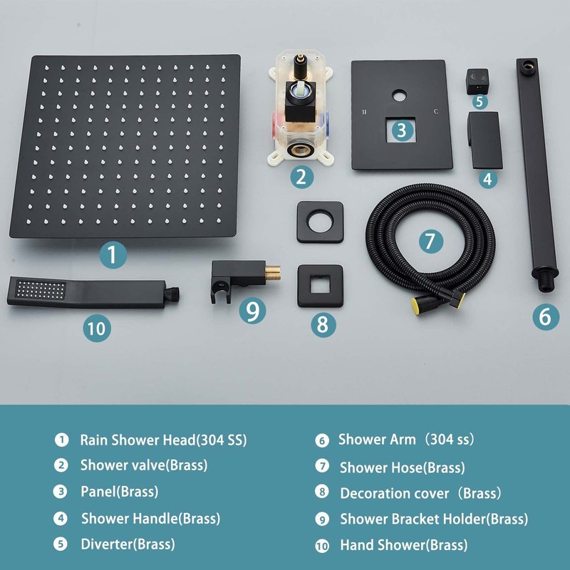 Ackwave Shower Faucet Matte Black Shower System with 12 Inches