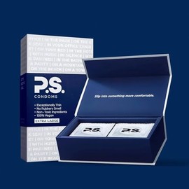 PS Preservativos Ps Preservativos Extra Grandes De Látex Para Hombres - Inodoros Y 100% Veganos - Preservativos Excepcionalmente Delgados, Lubricados 