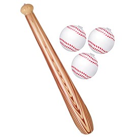 Kacctyen 4 Piece Halloween Inflatable Baseball Set Plastic Fake Base Ball Bat for Adults Brown 29.5 Inch Bat 3.5 Inch Balls Sports Fun Game(Baseball)