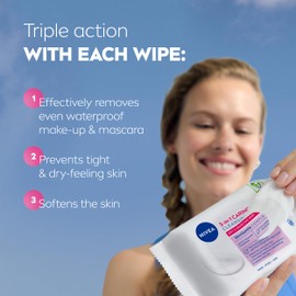 NIVEA 3in1 Caring Cleansing Wipes Dry Skin (25 Wipes), Plant-Based Makeup Remover Wipes, Face Wipes for Dry Skin, Gentle yet Effective Makeup Removal