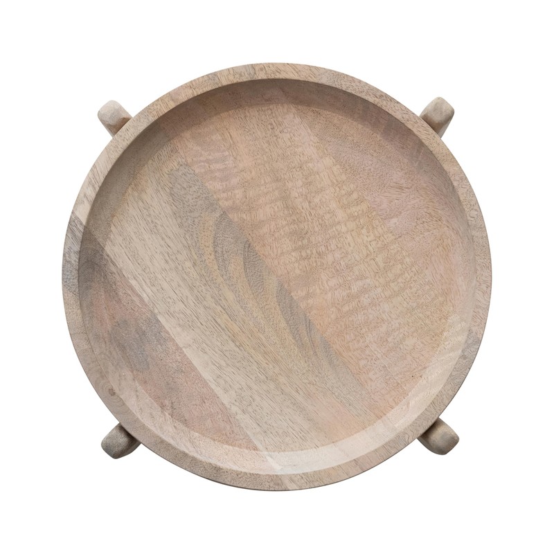 Bloomingville Round Wooden Platter with Stand, Natural