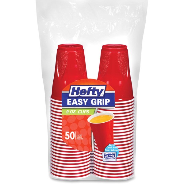 Hefty Disposable Plastic Cups, Red, 9 Ounce, 50 Count (Pack of 12), 600 Total