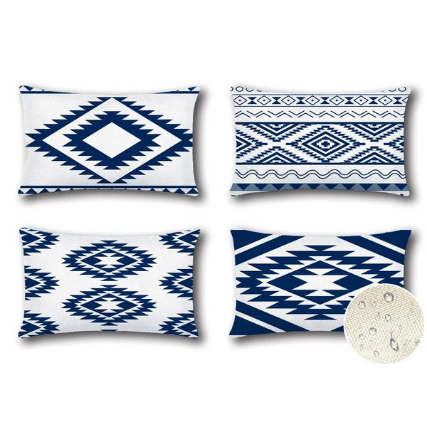 Artscope Waterproof Bohemian Cushion Covers, Pack of 4 Geometric Blue