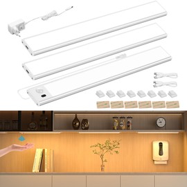 Under-Unit Light Kitchen LED, 30 cm x 3 Pieces LED Cabinet Lighting with Hand Sweep Sensor, LED Under-Unit Light with Night Sensor, Warm White Kitchen Under-Unit Light with Plug for Shelves,