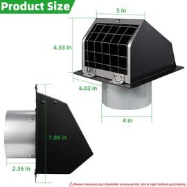 4" Dryer Vent Cover Outdoor,Dryer Vent Cover for Exterior Wall Vent Hood Outlet Air Vent,Dryer Vent Cover Outside,Exterior Dryer Exhaust Vent Cover Cap for House AC,Through Wall Dryer Vent Kit,Black