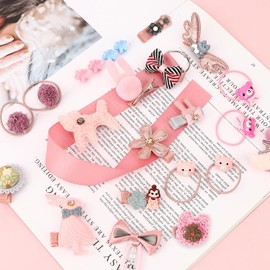 OWill Hair Accessories for Girls, 24 Pcs Pink Little Girls Hair Accessories, Clips Set Hair Bows for Girls, Hair Accessories Gift for Kids Girls Toddler