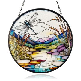 ZioNNyxviana Dragonfly Sun Catcher Stained Glass Window Hanging 7.8 Inch Indoor/Outdoor Home & Garden Decor Christmas Mother's Day Housewarming Gifts