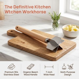 AOYYUBK Meat Chopper Stainless Steel, 6-Blade Ground Beef Masher with Beech Wood Handle - Heavy Duty Hamburger Chopper Kitchen Utensil for Ground Beef, Potato | Dishwasher Safe & Non-Stick Pan Safe