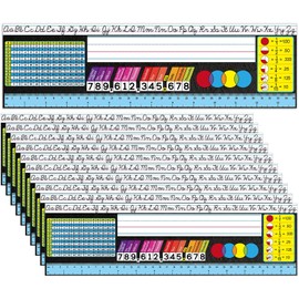 Dunzoom 48 Pcs Desk Name Tags for Classroom Multipurpose Cursive Letters Adhesive Students Name Plates with Multiplication Fractions Percentages Table for Desks Classroom Back to School