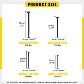 Mardatt 500Pcs 4 Sizes Hardware Nails Assortment Kit, Nails for Hanging Pictures, Small Nails, Finishing Nails, Hanging Nails, Wood Nails, Pin Nails, Wall Nails for Hanging (Black)