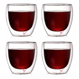 Mebix TRD 4 Tazas Para Café Espresso 250ml Doble Pared Color Transparente Liso