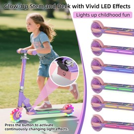 Megavotx 2-Wheel Kids Scooter with 4.7 in LED Flashing Wheels & Lights, Foldable Kick Scooter for Ages 5-9, Adjustable Height, 176 lbs Max Load – Outdoor Play, School Commute & Birthday Gift (Purple)