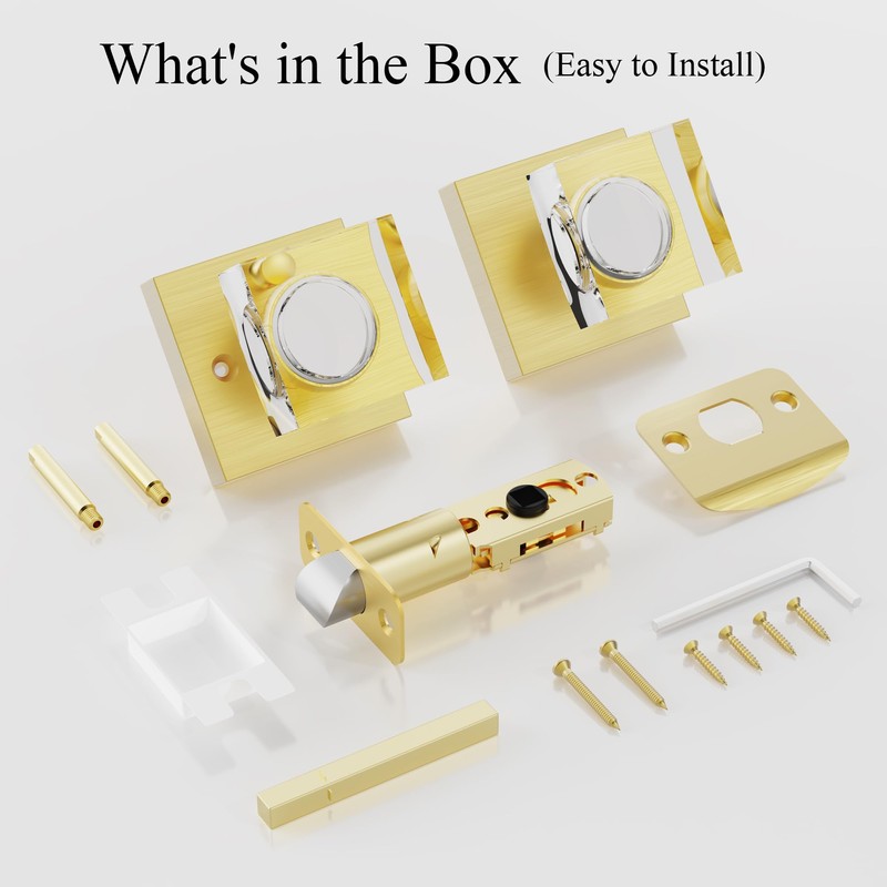 Brushed Gold Door Knob Privacy Crystal Glass Interior Lock, Satin
