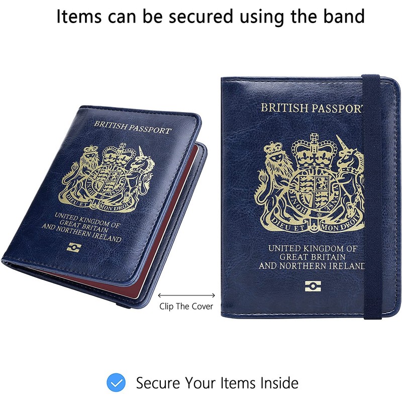 MOIRENTO UK Passport Cover Holders Protector PU Leather Navy Blue