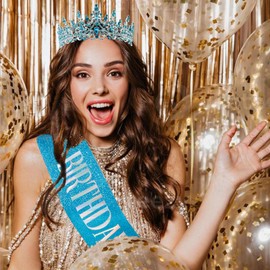 COCIDE Blue Birthday Sash and Crown for Women - Crystal Tiaras Decorations for Girl,Glitter Rhinestone Gifts Headband Sashes Decor,Coronas for Queen,Happy Birthday Accessories Party Favors