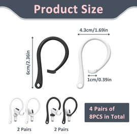 4 Pairs of EarHooks for AirPods, EarHooks Compatible with AirPods 4, AirPods 3, Improved Ear Hooks for Stable Hold during Sports and Activities, Comfortable to Wear, White and Black