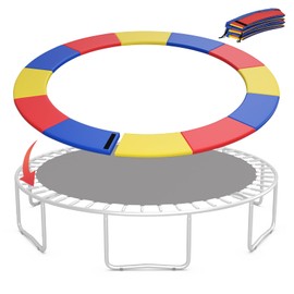 GYMAX Trampoline Spring Cover, Universal 8/10/12/14/15/16FT Trampoline Pads with Hook & Loop Fastener for Easy Installation, Round Safety Pad Replacement, No Hole for Pole (Multicolour,10 FT)
