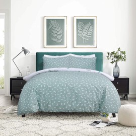 Sleepdown Dragonfly White Green Reversible Duvet Cover Quilt Pipe Edge Pillow Case Bedding Set Soft Easy Care - Single (135cm x 200cm)