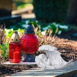 Relaxdays Grave Angel Sleeping Artificial Stone, Weather, Frost & UV Resistant, H x W x D: 13 x 21 x 9 cm, Grave Ornament, White