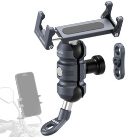 KAPARNER Motorcycle Phone Clip Kit, Anti-Theft Double Socket Arm/Angled Bolt-Head Adapter Ball Base for Mirrors Lever or Round Bar, Suitable for Width of 2.56-3.74" Phone (KPS-04)