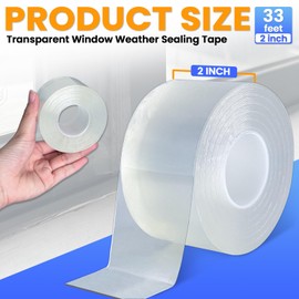 Tikfoam Transparent Window Weather Sealing Tape 2 Inch x 33 FT Clear Window Insulation Sealing Tape No Residue Sealing Film Tape