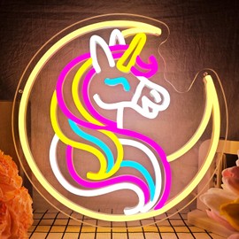 Unicorn Moon Neon Sign Dimmable Unicorn Neon Lights for Girls Room Decor,USB Powered Unicorn Led Light for Bedroom Man Cave, Bar，Room Decor,Graduation Gifts