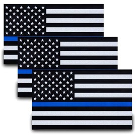 Thin Blue Line Vinyl American Flag Sticker Set, 3-Pack Waterproof Car Stickers & Decals, Outdoor Durable Flag Stickers for Bumper and Rear Windows A016