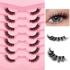 7P-CZ-A06 Clear Band Half Eyelashes, Cat Eye, 15 mm Short Cat Eye Artificial Eyelashes, Natural Look, 1/2 Corner False Eyelashes Set, 3/4 Corner Eyelashes, Reusable, Lightweight Makeup Eyelashes