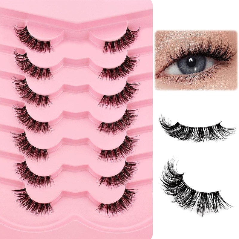 7P-CZ-A06 Clear Band Half Eyelashes, Cat Eye, 15 mm Short
