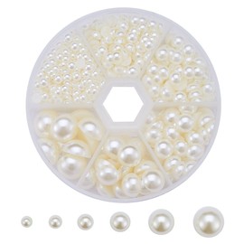 PandaHall Elite 690pcs/box Half Round Beige Imitation Pearl ABS Acrylic Dome Cabochons for Jewelry DIY Craft Making, 4~12x2~6mm