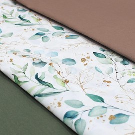 VmG-Store 1.5 m Cotton Fabric Set Design Fabric + 2 x Plain Colour Coordinated 100% Cotton Material Selection (Eucalyptus White Set05)