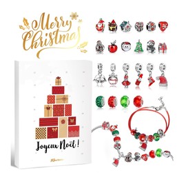 MJartoria Christmas Advent Calendar 2024 Jewelry, 24 Days Christmas Countdown Calendar DIY Jewelry Gifts for Women, 22 Exquisite Charms and 2 Bracelets