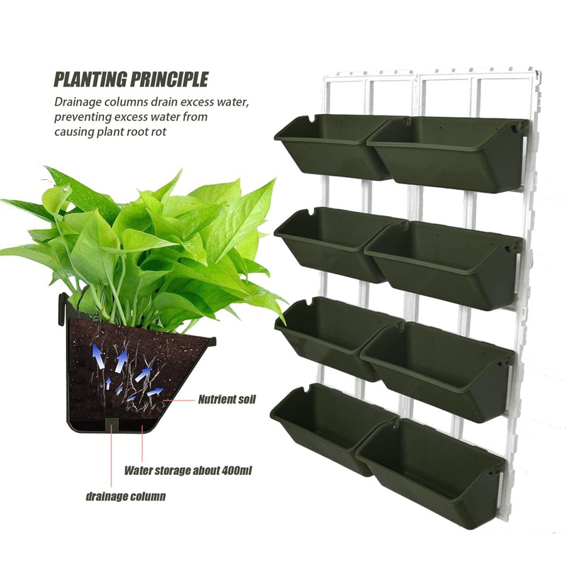 WANLECY 8 Pockets Vertical Planters Indoor Outdoor Living Wall Mounted