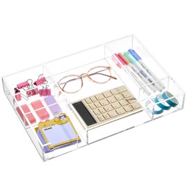 Briwooody Acrylic Drawer Organizer Clear Desk Drawer Organizer Trays with Adjustable Compartments Desk Accessories for Office Stationery Makeup Silverware Bathroom(Adjustable)