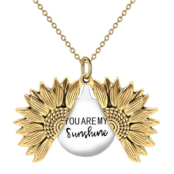 SLOONG You Are My Sunshine Engraved Necklace Inspirational Sunflower Locket Necklace Jewelry Mother's Day Gift for Women Girlfriend