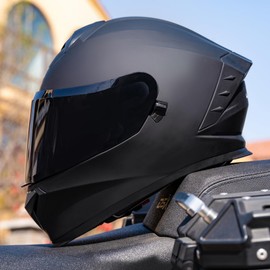 JQF Gear Motorcycle Full Face Dual Visor Helmets for Adults Street Bike Racing Motorbike Helmet A8 DOT Approved (Matte Black-B, L)