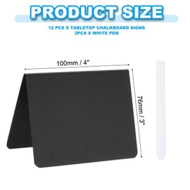 PATIKIL 4" x 3" Tabletop Chalkboard Signs, 12 Pcs Small Chalkboard Signs V Shape Table Food Labels with 2 White Pen for Parties Weddings Buffet Birthday Bakery, Black