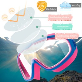 HINATAA Children's Swimming Goggles, Anti-Fog Swimming Goggles with Nose Clip, Swimming Goggles with Integrated Earplugs, Diving Goggles for Boys Girls 3-8 Years, UV Protection, No Leak (Red)