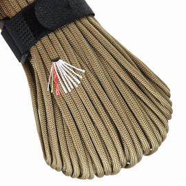 PSKOOK 550 Paracord Lanyard Parachute Cord with Flaxed Tinder Cord PE Fishing Line Cotton Thread - Mil-Spec Type III Paracord (Khaki)