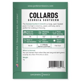 Collard Greens Seeds for Planting - Georgia Southern Non-GMO Vegetable Variety- 1 Gram Seeds Great for Summer, Fall and Winter Gardens by Gardeners Basics