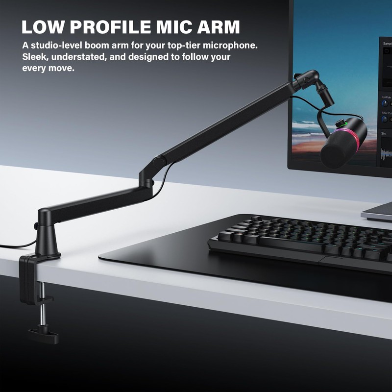 Low Profile Mic Arm, Cable Management Microphone Boom Arm, Full