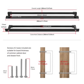 TUNNY 5 Pack Classic Solid Cabinet Handles with Metal Base Plate-10.08"/256mm Screw Spacing Matte Black Furniture Hardware Handles for Bathroom Dresser Kitchen Cabinets Bedroom Cabinet Pulls