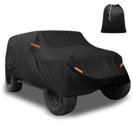 HOPESPANNER Car Cover for Jeep Wrangler JK 4 Door 2007-2017 Aluminum Film Outdoor Full Car Cover All Weather Waterproof Protection with Driver Door Zipper Black Vehicle Components