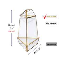 WGV Geometric Terrarium, Width 5", Height 8", Clear DIY Succulent Planter Short Triangular Oblisk Set Gold Metal Frame for Home Office Garden Outdoor Decoration, 1 Piece